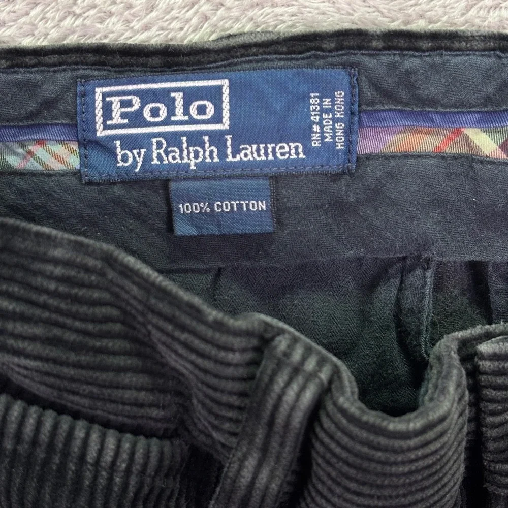 Vtg Polo Ralph Lauren Mens Pants 34/32 Black Corduroy Straight Leg 90s Hong Kong